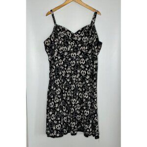 Torrid Skater Mini Dress Skull Roses Black White Cotton Blend Spaghetti Strap 20